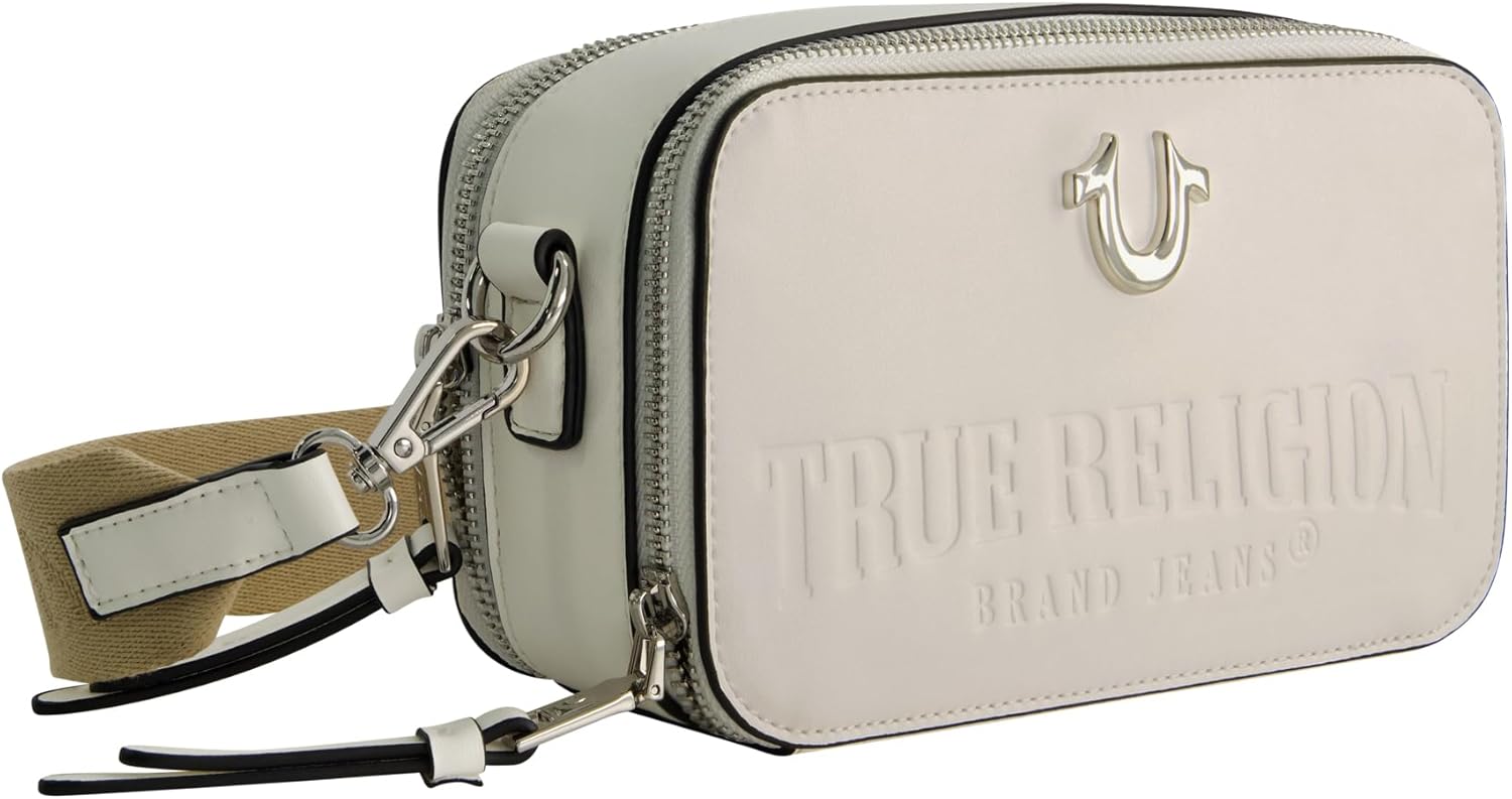 Concept One Women's True Religion Camera Bag, Women's Mini Shoulder Handbag With Embossed Logo and Adjustable Shoulder Strap