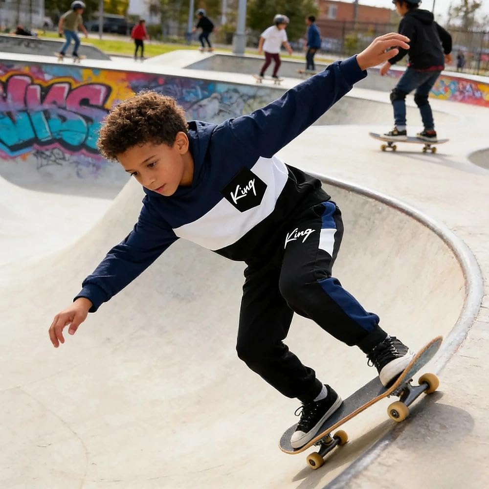 Size 6-12 Years Boys Fashion Clothes Spring Summer Short Sleeve Top & Pants Color Block Clothing Sets - Image 3