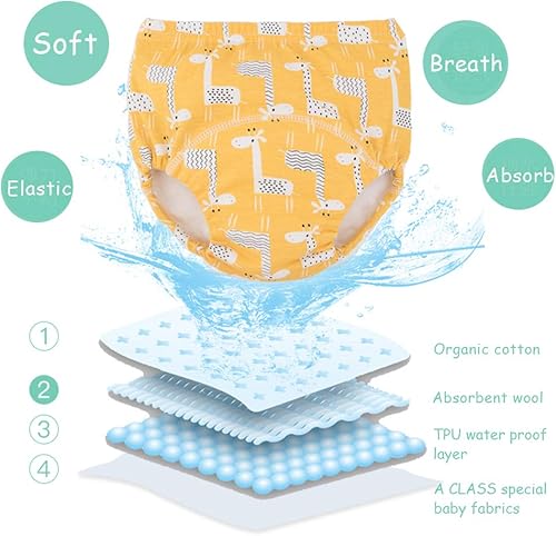 Miniatura 2 de Paquete de 4 pantalones de entrenamiento de algodón para niñas pequeñas, ropa interior de entrenamiento para ir al baño para niños y niñas 12M-4T