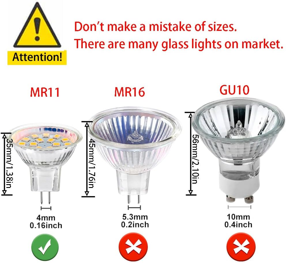 4-Pack MR11 2W LED Landscape Light Bulbs AC/DC 12V 24V GU4 Bi-Pin Base 20W Halogen Replacement for Outdoor Landscape Flood Light with Clear Cover Under Cabinet Puck Lighting (Warm White 3000K)