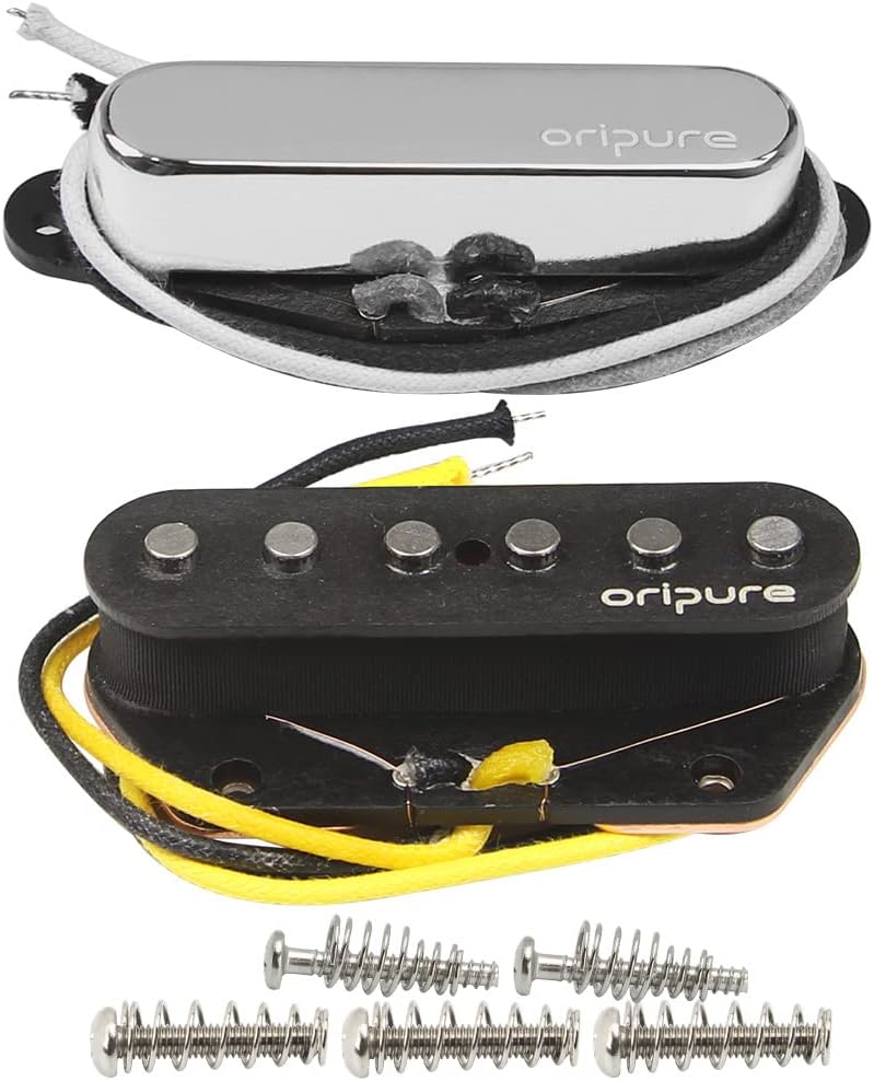 Alnico 5 Chrome Neck Pickup + Black Bridge Pickup Set Fit TL Style Electric Guitar Part