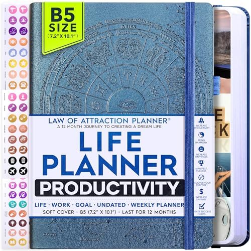 Deluxe Weekly and Monthly Planner | Law of Attraction Planner with Productivity App | 12-Month for Productivity, Gratitude & Goal Setting | Includes Foldable Vision Board, Gift Box & Stickers