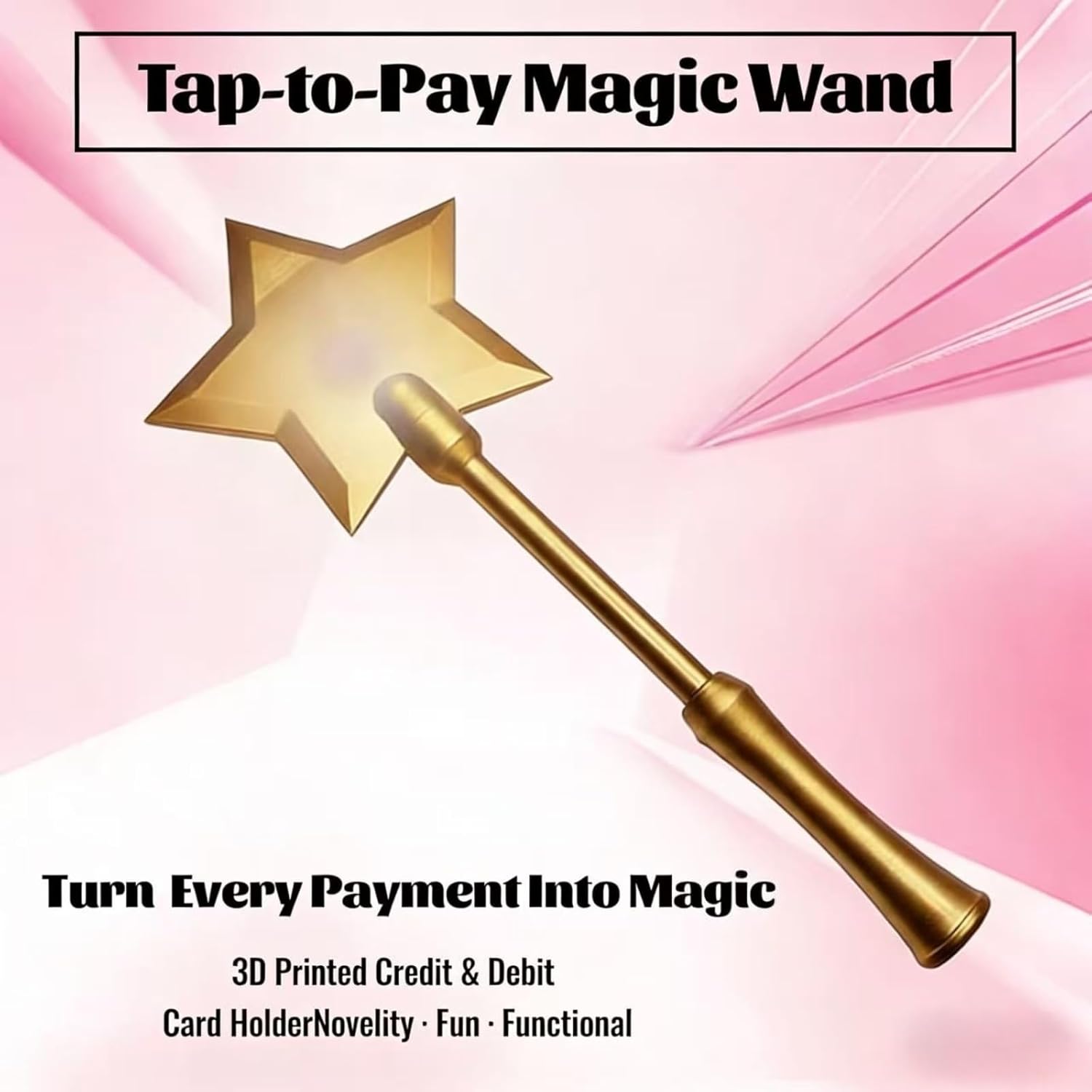 Genérico 3D Printed Fairy Wand Card Holder,3D Printed Wand Taps To Pay,Magic Contactless Payment Holder Taps, Contactless Payment Cards Holder for Teens Adults Cosplay Magicians Performers (Color-A)