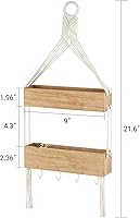 Vista 3 de Mkono Macrame Hanging Shelf for Bedside Shelf Organizer with Hooks, Boho Wall Decor Cute Wood Floating Shelves for Girls Bedroom Dorm Nursery, Wall