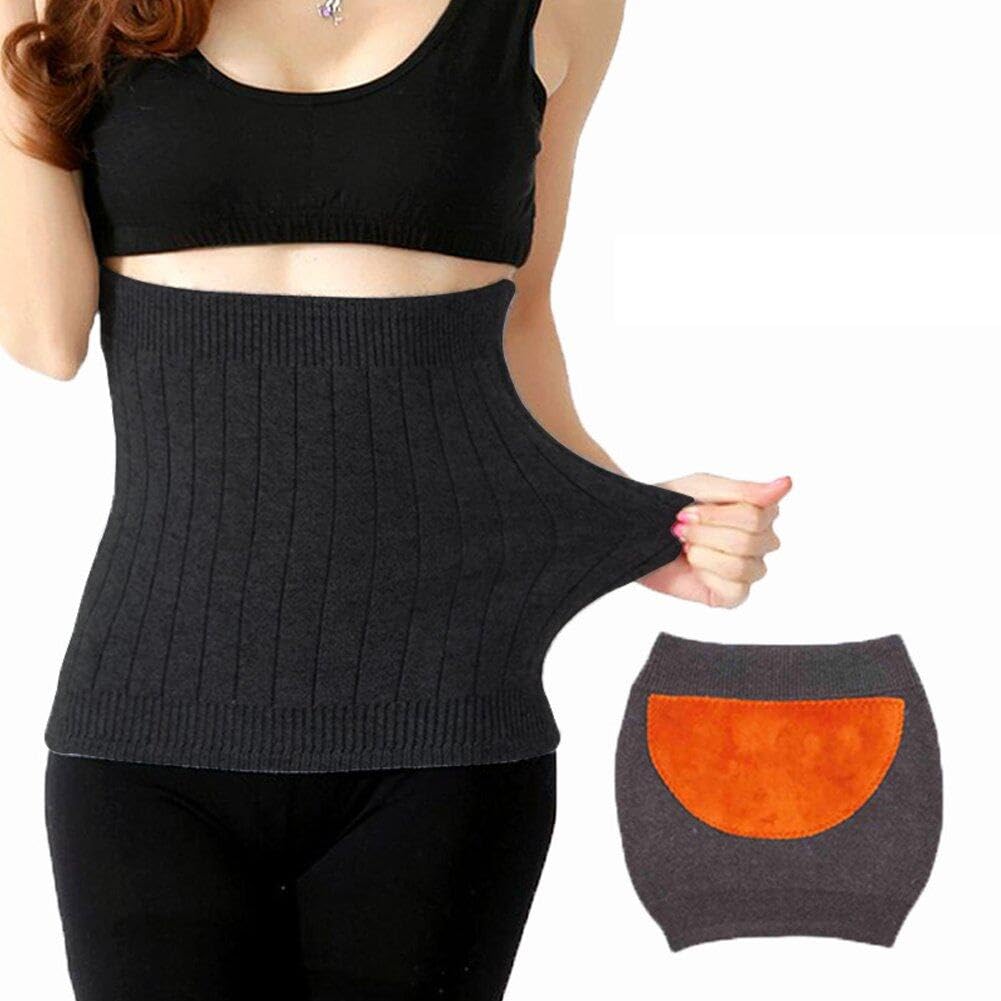 Sanfly Belly Warmer Soft Warm Cashmere Waist Warmer Kidney Binder Supports Elastic Stomach Protector Wrap Back Brace Band, Black