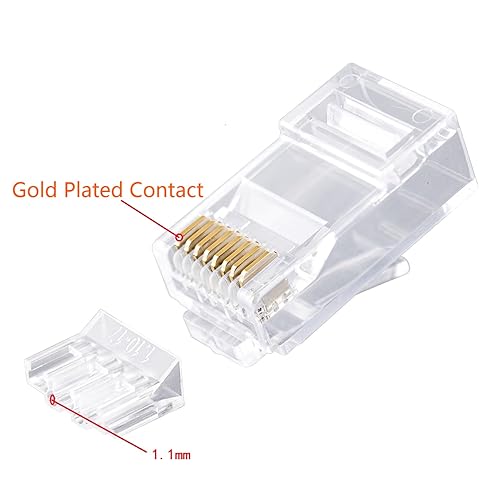 Miniatura 9 de W-NECTOUN Paquete de 100 enchufes modulares de paso Cat5E RJ45, 3 clavijas chapadas en oro de 15  (extremos Cat5, conector Cat 5Cat 5e), enchufe de