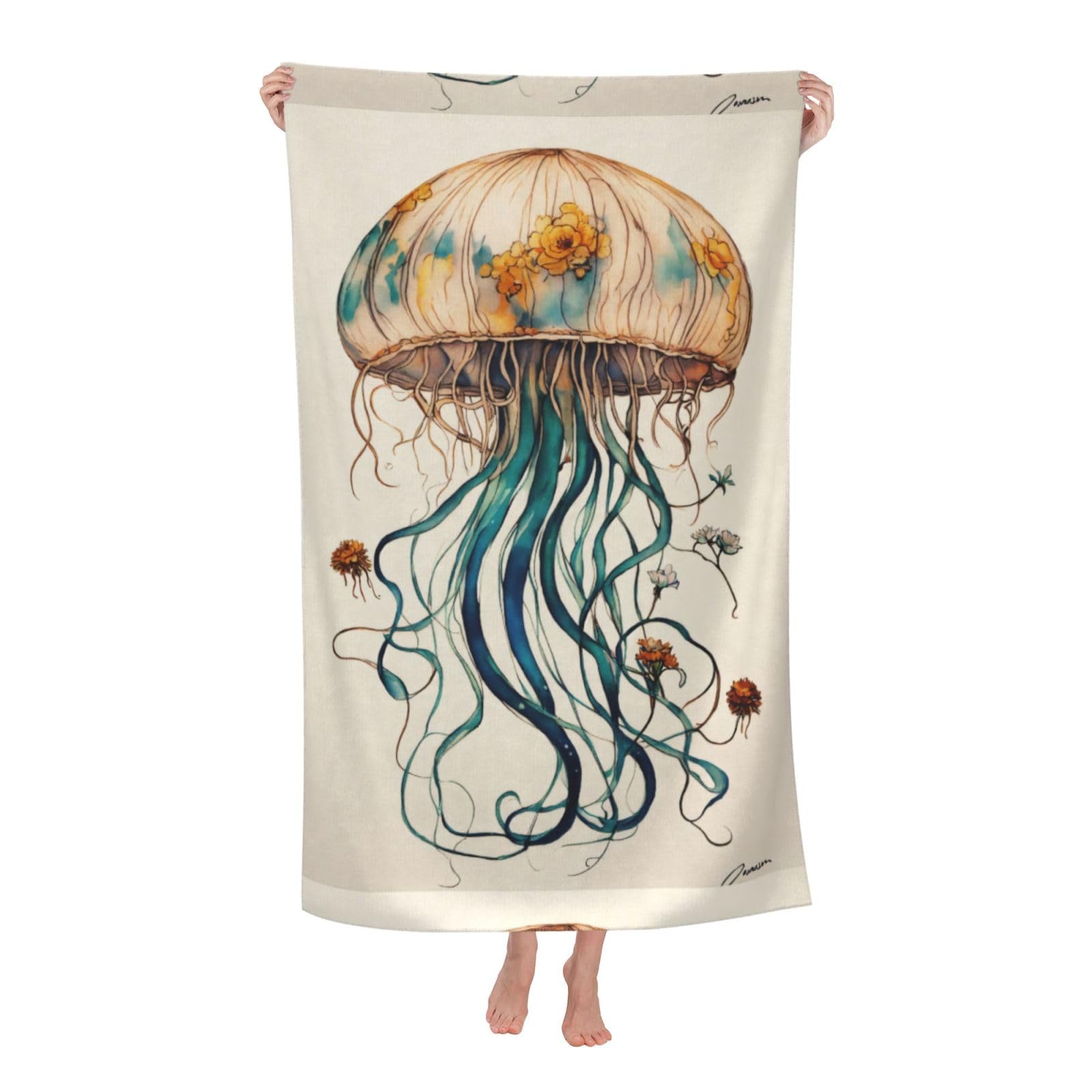 Cbaaghh Jellyfish Pattern Print Adult Beach Towels,Beach & Pool Towel,Beach Towels,Towels For Camping