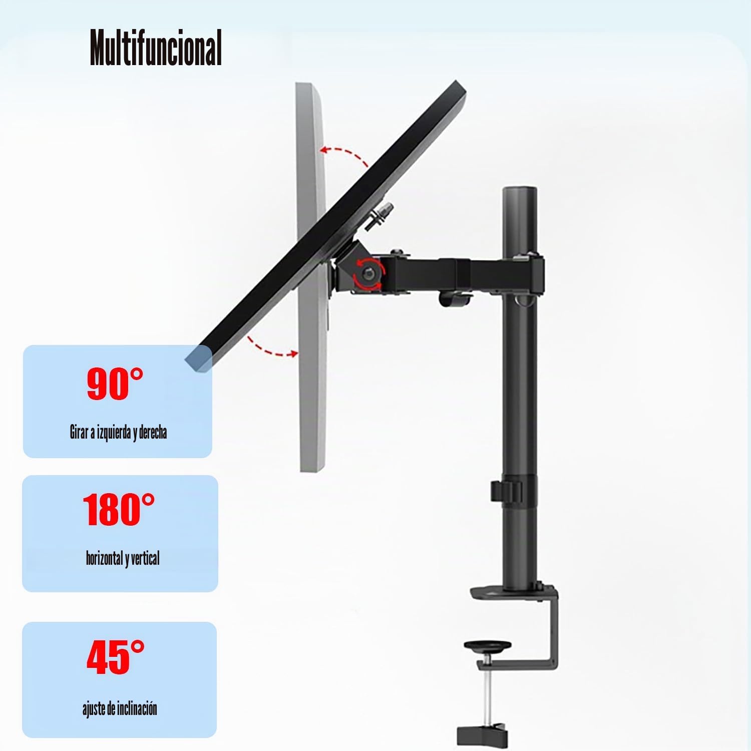Brazo Monitor Doble，Adecuado para Monitores Led/LCD De 13 a 32 Pulgadas, Cada Brazo Soporta Un Máximo De 10 Kg, Puede Girar 360° y Voltearse 180°, Altura Ajustable, Vesa 75/100 Mm, Color Negro