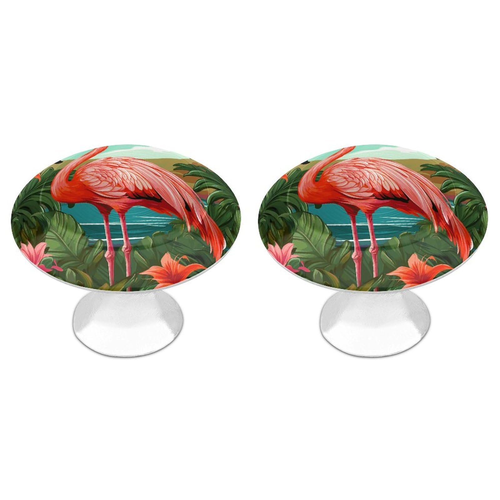 FekiLoot Tropical Flamingo Cabinet Knobs 2 Pack Stainless Steel Round Dresser Drawer Knobs Kitchen Drawer Hardware Dresser Knob Closet Door Pulls Cabinet Handles for Cupboard Drawer Pulls