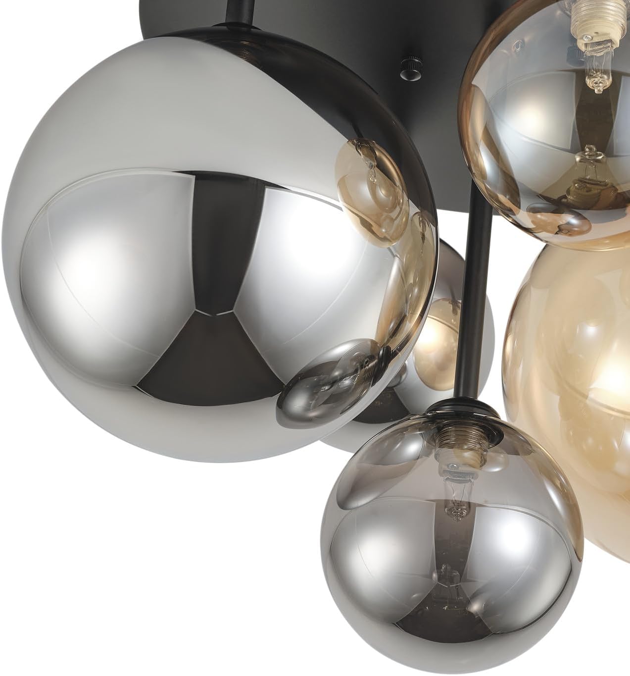 Aiwen 5-Light 17.71 in Black Semi Flush Mount Ceiling Light, Modern Ceiling Chandeliers with Globe Glass Shade, Farmhouse Ceiling Light Fixture, Cluster Chandelier for Bedroom