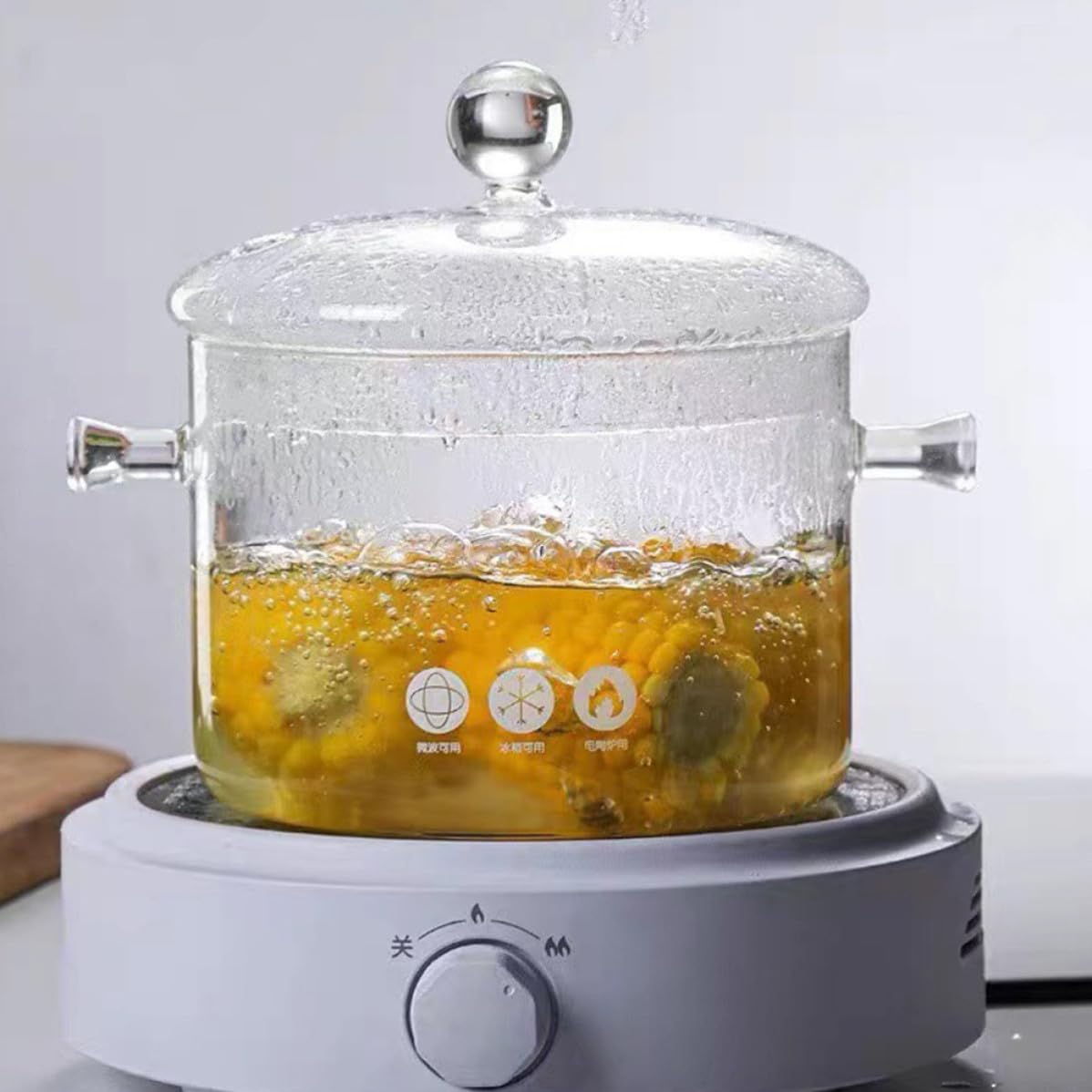 Olla de Sopa de Vidrio 1500ml Doble Asa para Cocinar