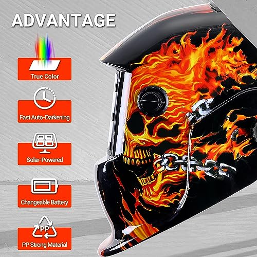 Schweißhelm Automatik: DEKO Solarbetriebene Schweisshelme mit einstellbaren Schatten Bereich 4/9-13 für MMA/Mig Tig Arc Welder Maske Schild,flammenden Design