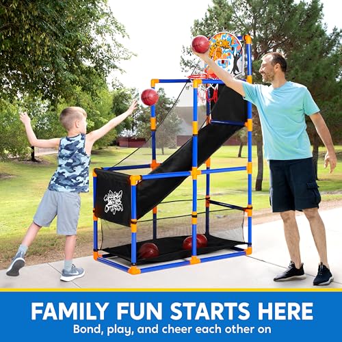 SYNCFUN LED Scoring Arcade Basketball Game Set with Electronic Scoreboard and Cheer Sounds, 4 Balls and Hoop Toys for Ages 3-12 Years Old Indoor Outdoor Sport Play - Easy Set Up