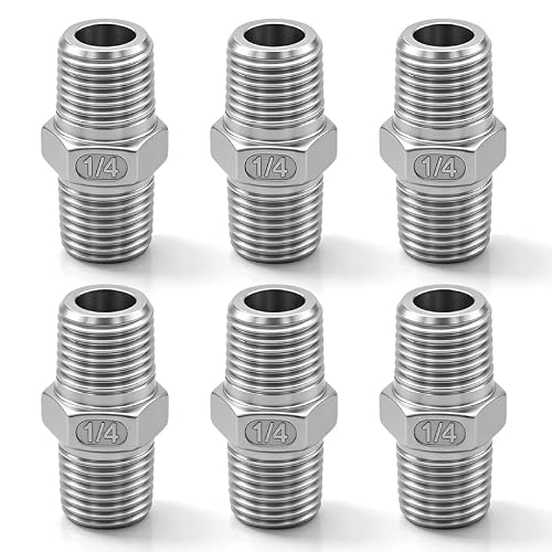 Hex Nipple Fitting,1/4,6pcs,Male To Male Hex Nipple Fitting