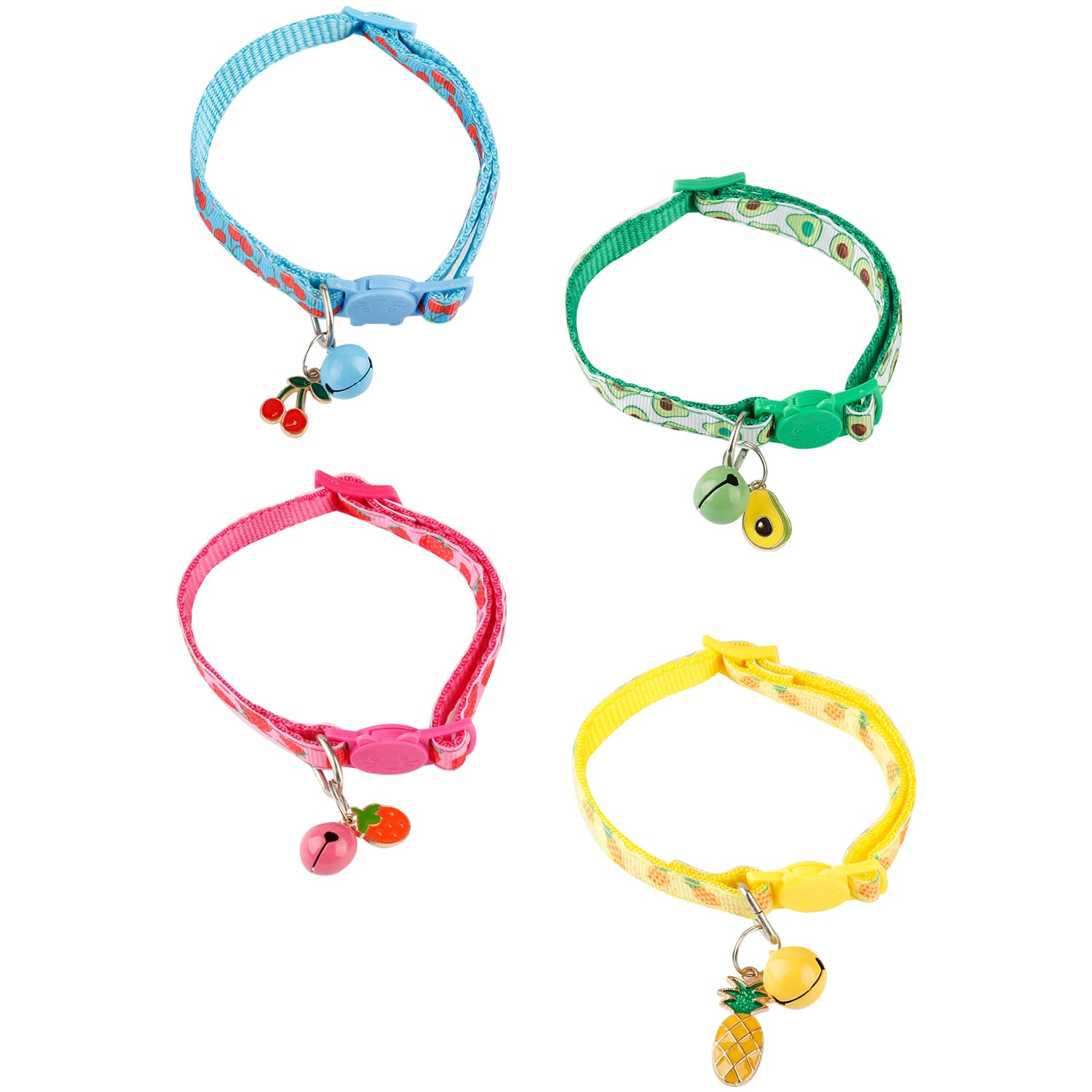 Hopzab 4PCS Adjustable Cat Collar with Bell Charm, Cute Floral Design, Safety Breakaway Buckle, Lightweight & Comfortable, Four Colour Options for Pets