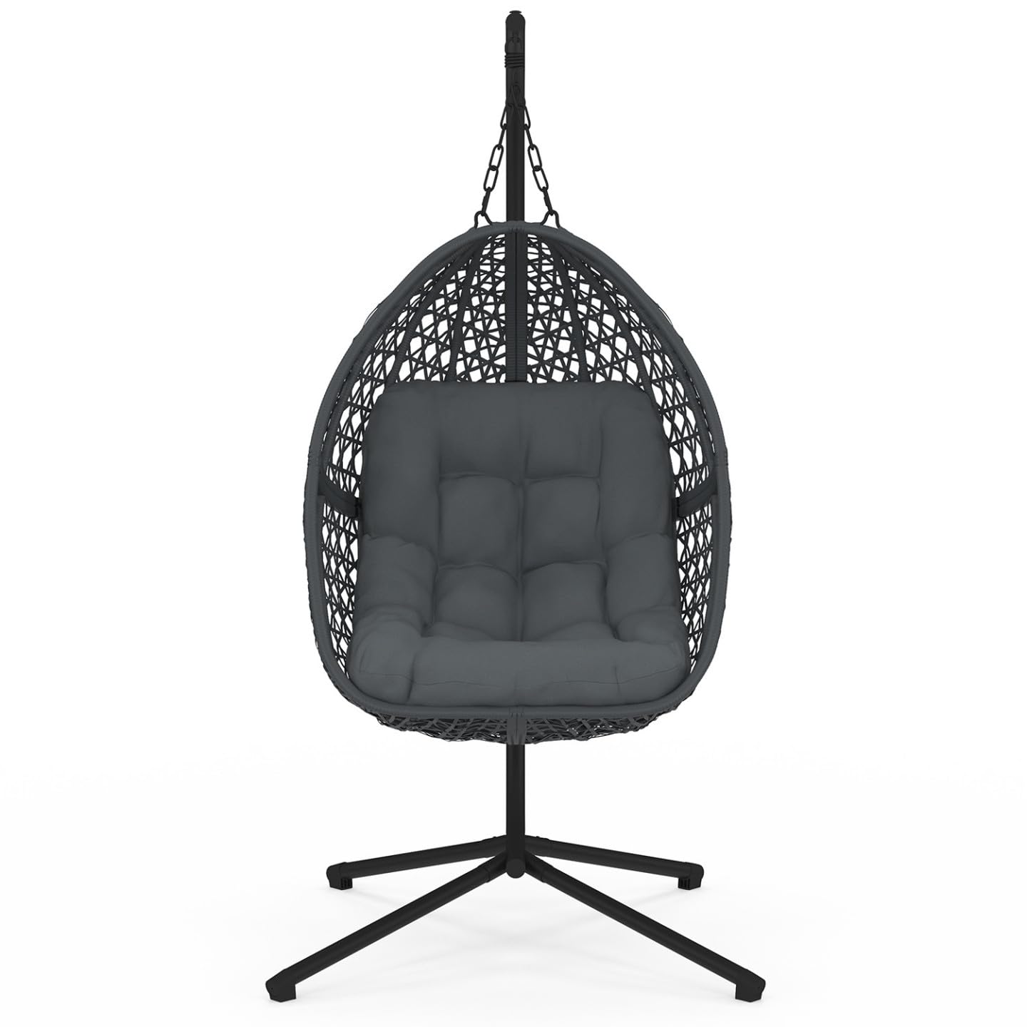 IDMarket - Fauteuil Lune Suspendu ajouré Effet rotin avec Coussin Gris