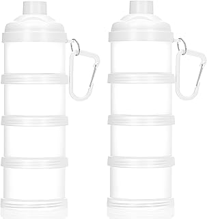 Baderke 2 Pcs Protein Powder Travel Container with Funnels Stand, 4 Layers Stackable Travel Powder Container Formula Supplement Organizer Storage Holder for Workout Fitness(White)