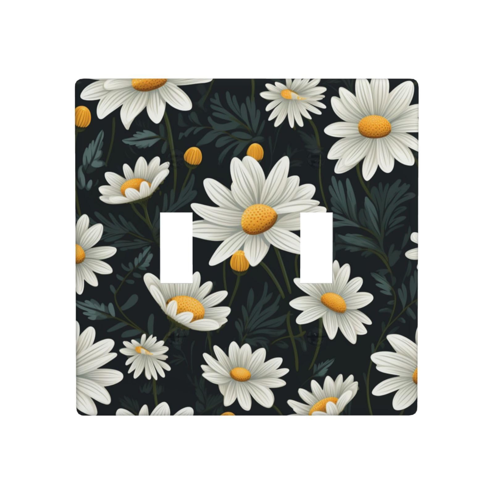 Lot de 2 interrupteurs à double bascule motif marguerites 4,5x4,5 cm pour salon et maison