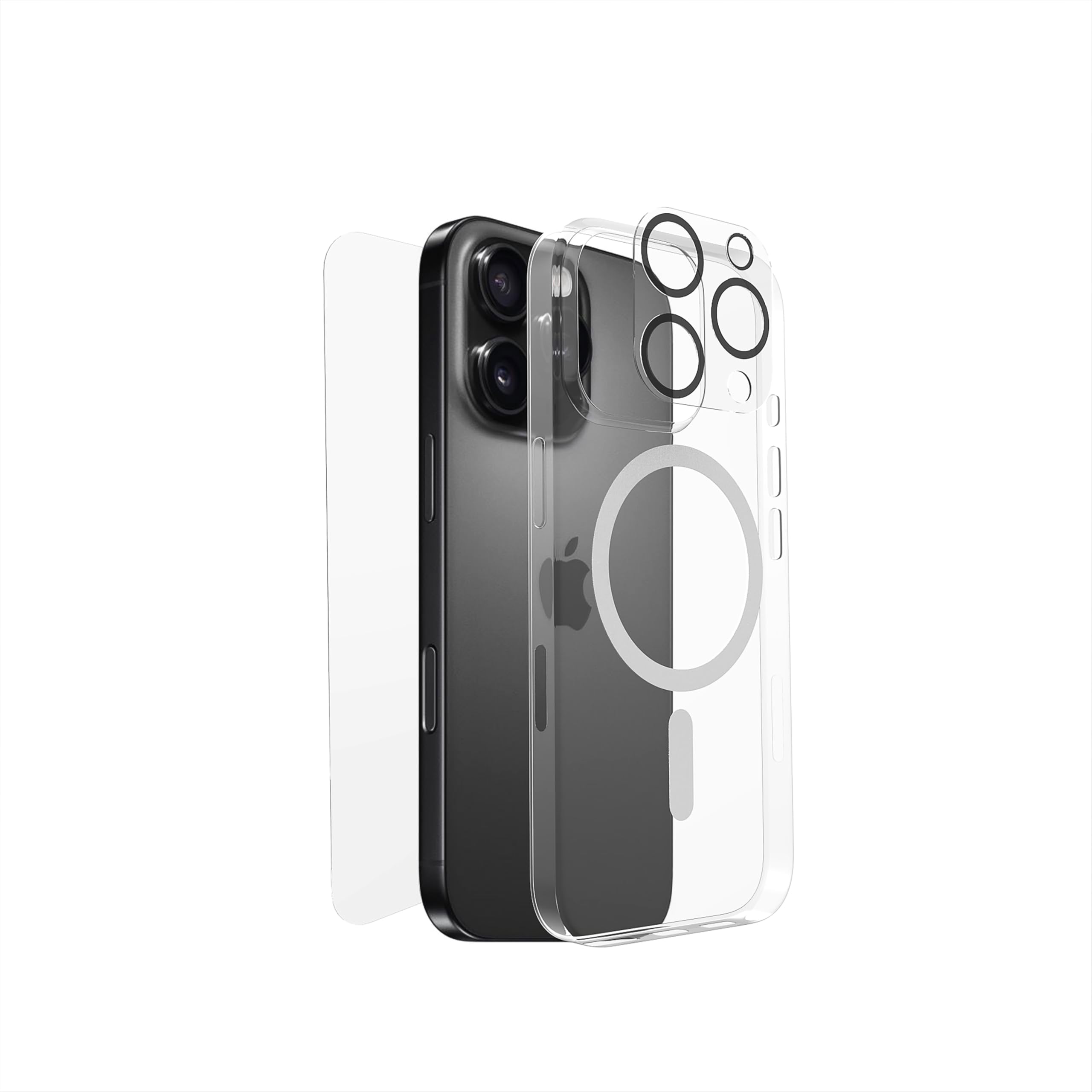 Clear Magnetic Case 3PC Combo Compatible With iPhone 16, Pro and Pro Max, for full protection Tempered Glass Screen Protector, Camera Lens Protector and Shockproof Bumper Phone Cover (16 Pro Max)