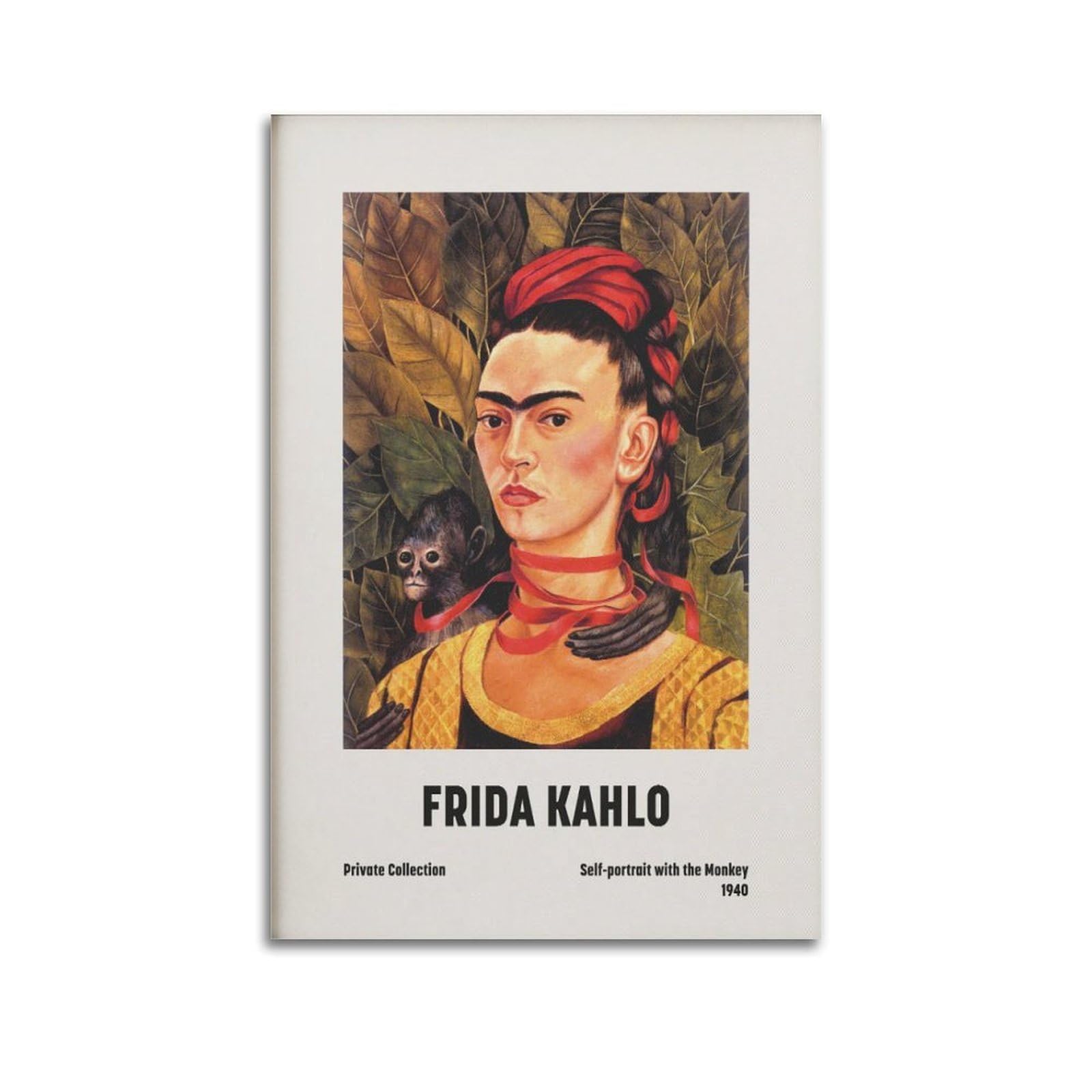 xiaoxiaoshen Frida Kahlo Self Portrait With Monkey Canvas Poster Wall Art Prints Room Aesthetic Murals Bedroom And Living Decorations 20x30inch(50x75cm)
