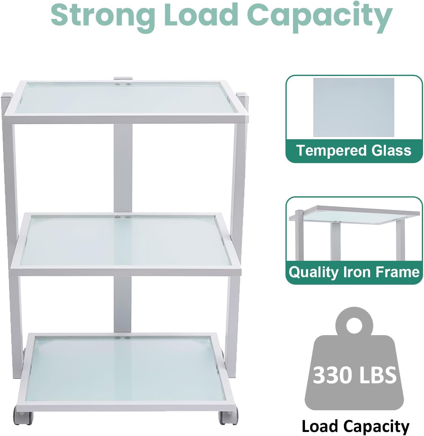 3-Tier Rolling Beauty Spa Trolley Cart with Glass Top, Esthetician Facial Cart with Wheels, Mobile Storage Organizer Utility Cart for Salon Beauty Spa Massage Home Esthetic Tools Holder