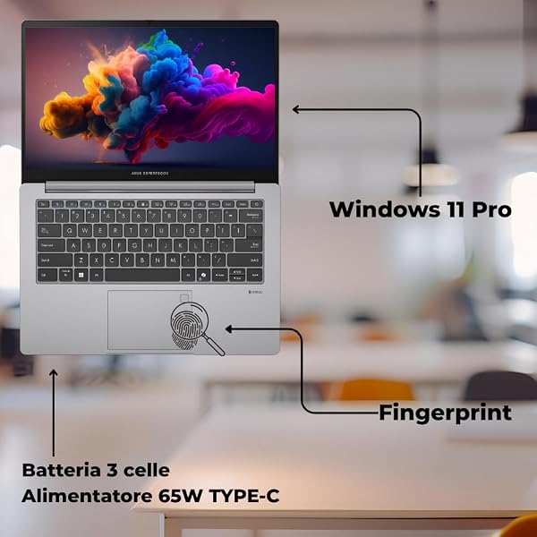 Asus Expertbook P1 Pc Portatile, Notebook Intel Core 5 210H, 16GB RAM DDR5, 512GB SSD, Display 14" FHD Antiriflesso, USB-C Gen2, Gigabit LAN, Wi-Fi 6, Bluetooth 5.4, Fingerprint, 24 Mesi Garanzia, W11 - 3