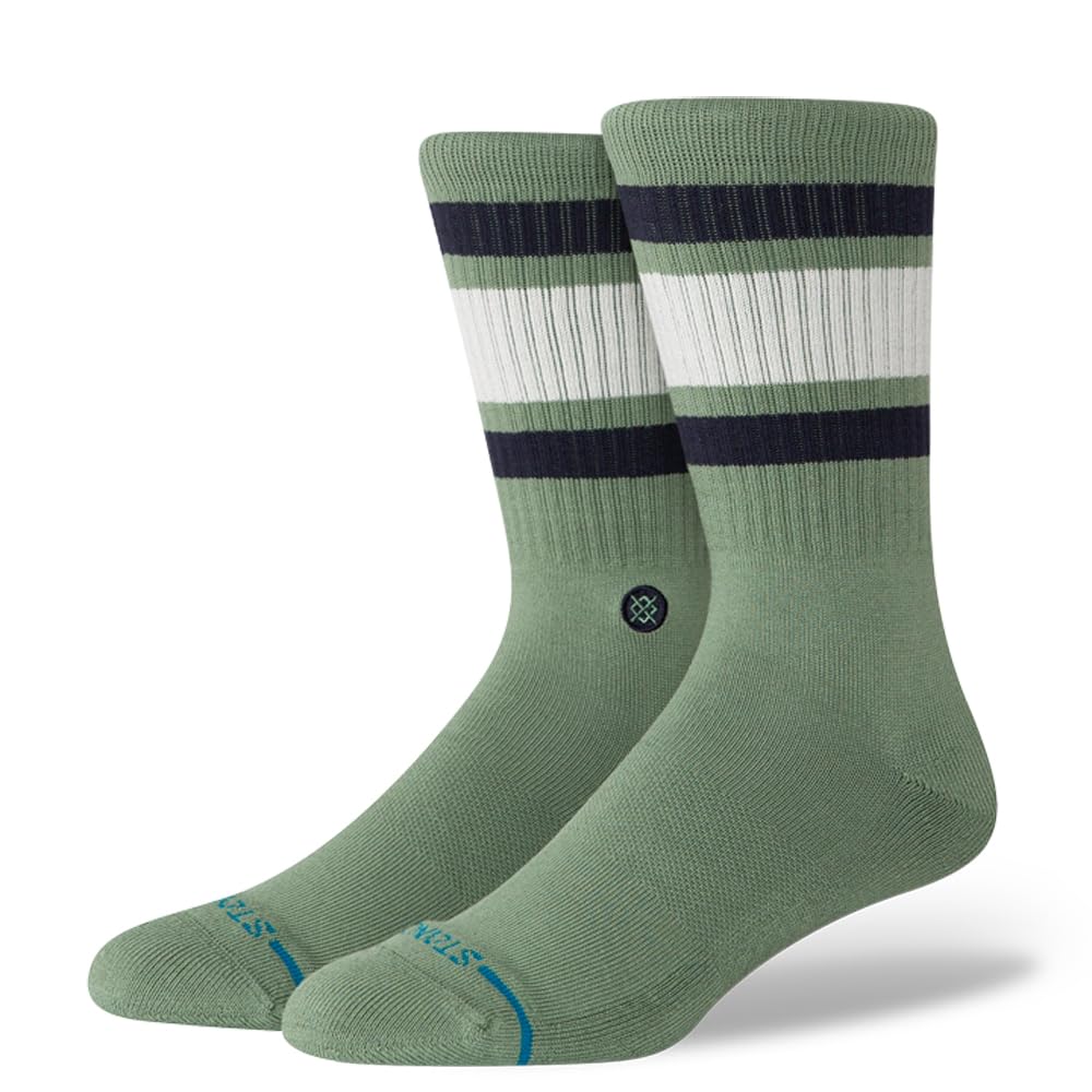 Stance Boyd Crew Socks Sage Green Striped Cushioned Calf Socks Medium