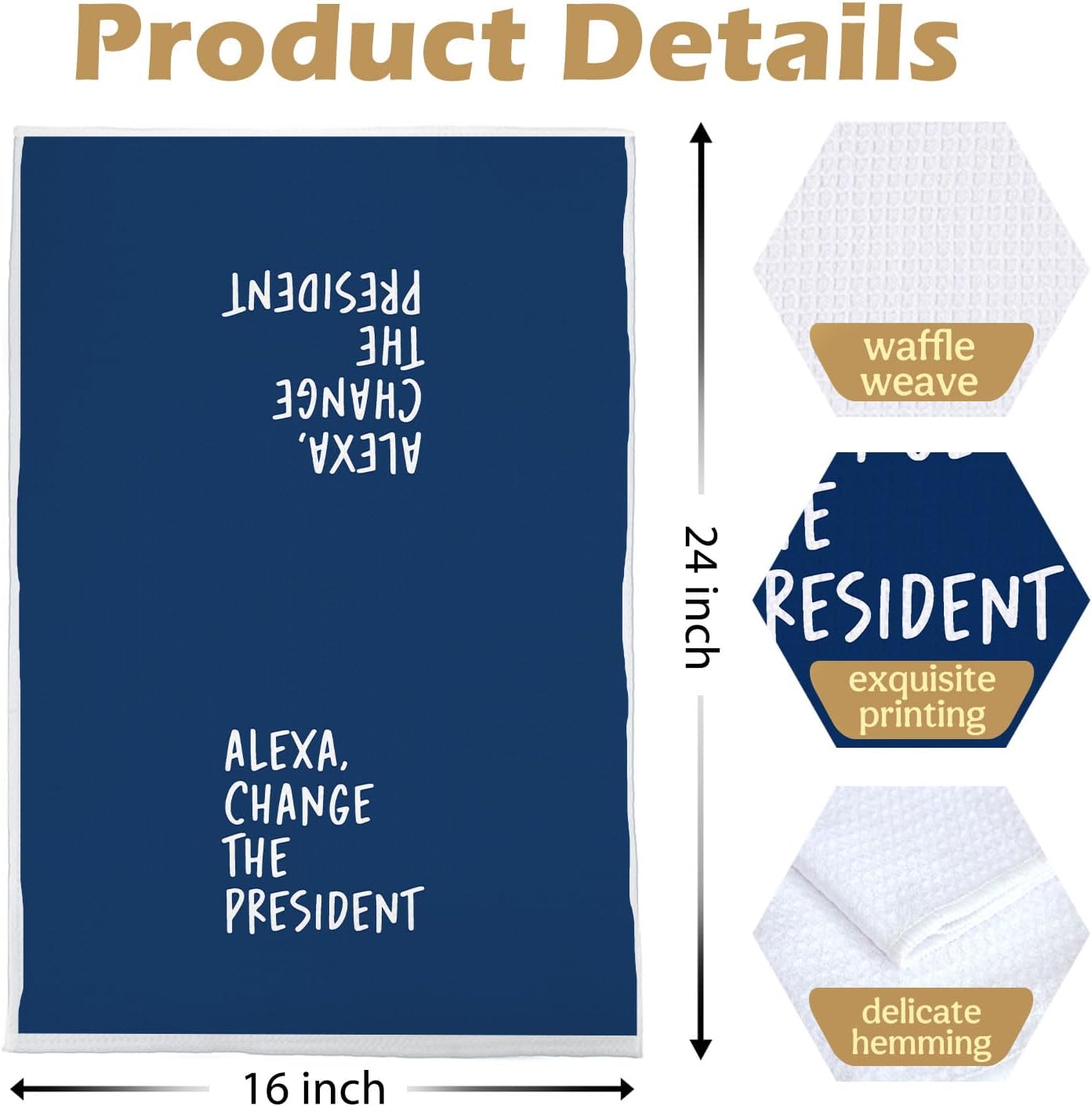Funny Political Kitchen Towels - Change the President Waffle Weave Dish Towels, Funny Kitchen Bathroom Decor, House Warming Gifts, Changing Towel, 16×24 Inches- Blue