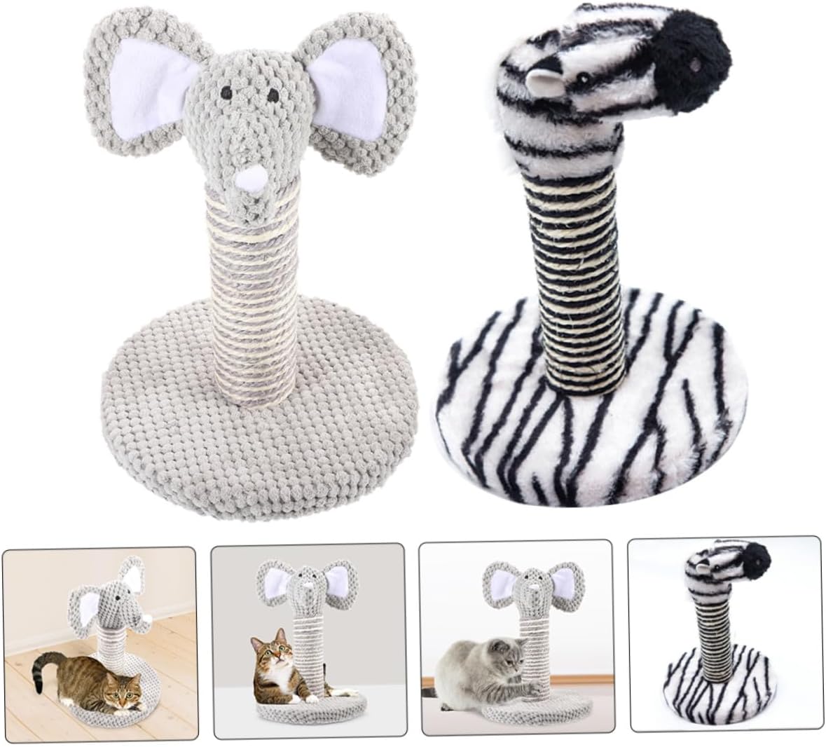 Milisten 2pcs Cat Scratching Posts Set, Vertical Wear-Resistant Sisal Claw Scratchers with Elephant and Zebra Designs, Small Size Indoor Climbing Frame for Kittens and Cats, Household Pet
