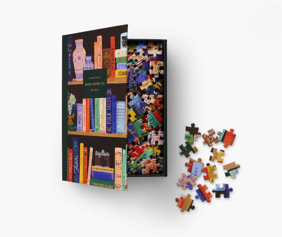RIFLE PAPER CO. Illustrated Jigsaw Puzzle | 500 Pieces, Printed in Full Color, for Family, Paper Wrapped Gift Box with Gold Foil Accents (Finished Puzzle Size 21" L x 15" W), Bookshelf
