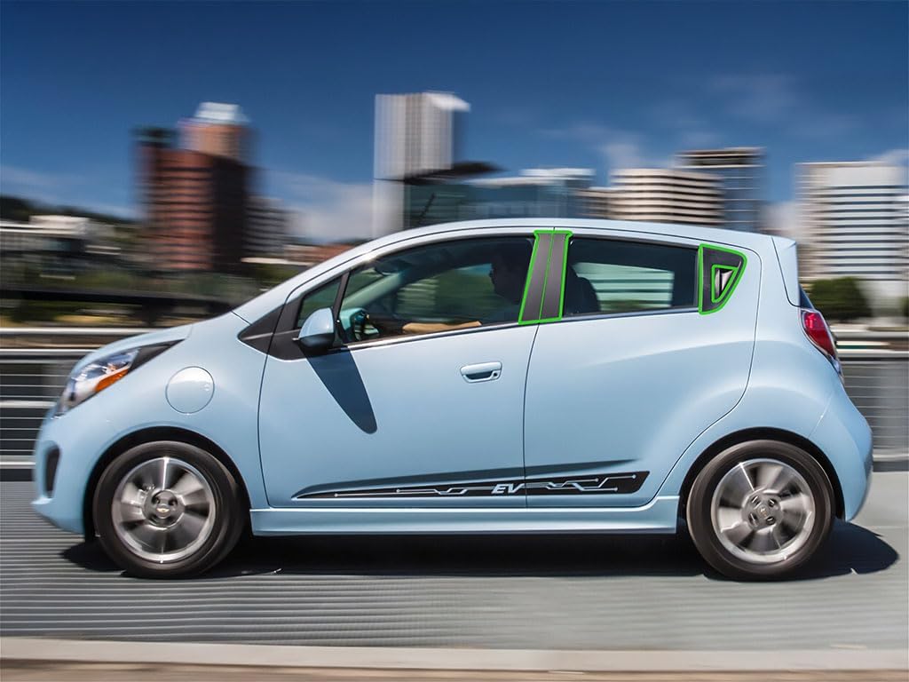 Rvinyl Pillar Post Pre Cut Window Trim Kits in Matte Black Compatible with Chevrolet Spark 2013-2015 with Adhesive Back