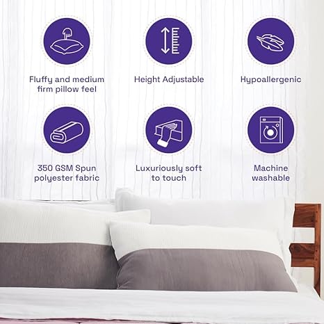 Wakefit Hollow Fiber Sleeping Pillow | Height Adjustable | Soft & Fluffy Comfort | White & Grey | 27 x 16 Inch | Set of 2 |Free Extra Fiber for Custom Comfort (300 Grams) - Image 7