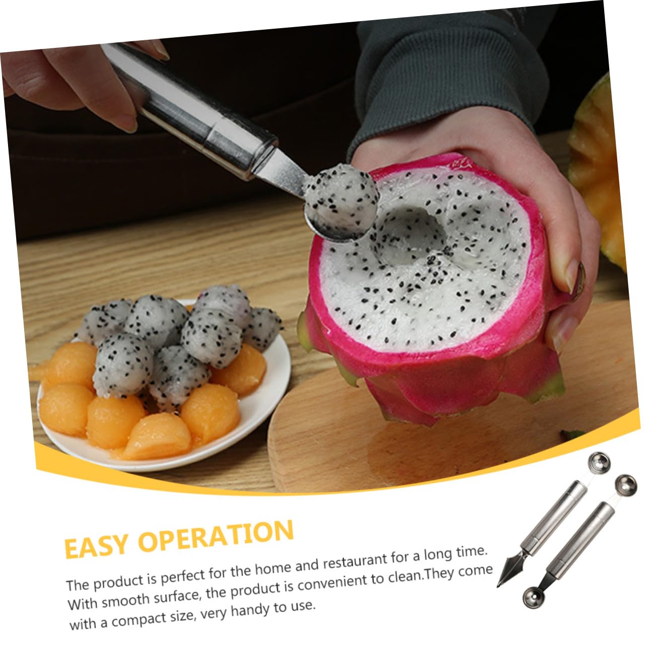 HOLIDYOYO 1 Set Stainless Steel Fruit Carving Scoop Melon Baller Kitchen Gadget for Creative Fruit Decoration and Easy Carving for Home and Restaurant Use
