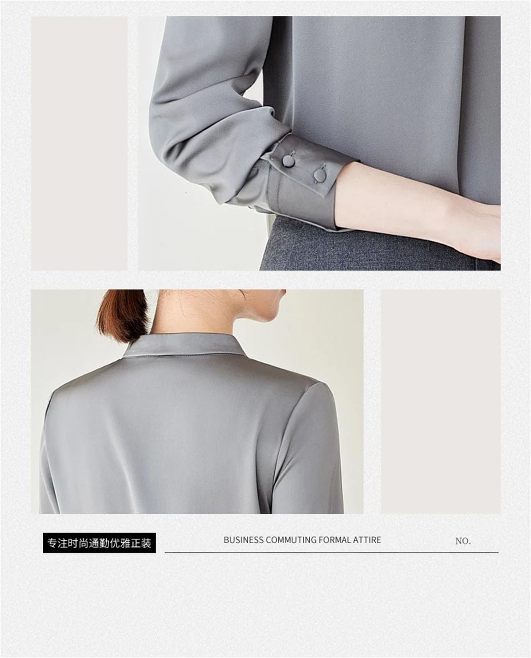 Blusas de gasa de manga larga con cuello redondo para mujer