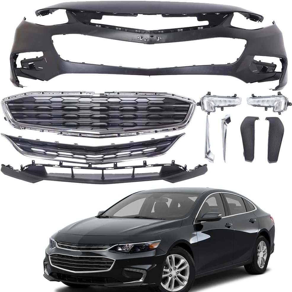 CAREONLINE New Complete Front Bumper Cover Grille Grill W/Fog Lamp Fits for 2016-2018 Che-v-y Malibu, OE：84042377 GM1000998 (OL-R436/X83250705)