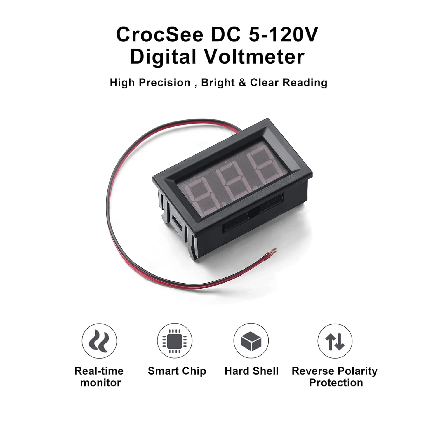 CrocSee 5Pack DC 5-120V Mini Voltmeter Blue LED Digital Display Panel Voltage Meter, 2-Wire, 0.56 Inch, for Motorcycle Battery Monitor: Industrial & Scientific