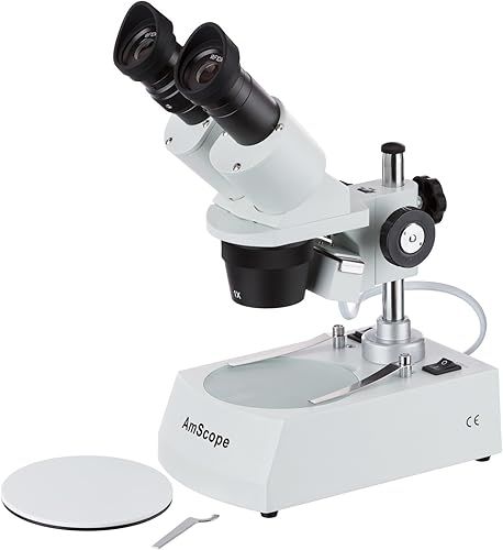 AmScope SE305R-P Microscopio estéreo binocular montado hacia adelante, oculares WF10x, ampliación 10X y 30X, objetivos 1X y 3X, iluminación halógena