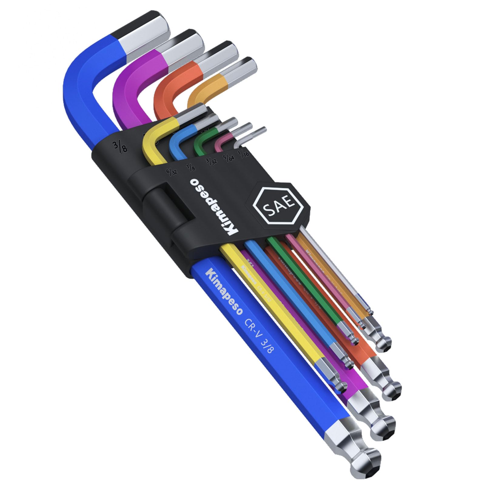 Kimapeso 9PCS Imperial Allen Key Set SAE Allen Wrench Set SAE Hex Key Set Long Ball End Hex Wrench Set S2 Alloy Steel Keys 1/16-3/8Inch for Bike