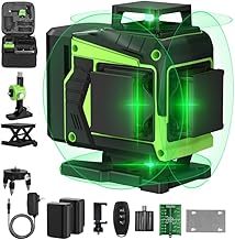 Livella Laser Autolivellante 16 Linee, 4 X 360 °Livello Laser Verde, 4D Linea a Croce Orizzontale/Verticale, 2 x Batterie, Luminosità regolabile, Supporto rotante, Telecomando, Base Magnetica