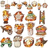Karenhi 36 Pcs Thanksgiving Ornaments for Tree Fall Thanksgiving Tree Decorations Gnomes Wooden Hanging Ornaments Pumpkins Leaves Flowers Truck Wood Autumn Decor for Home Christmas Holiday(Gnome)