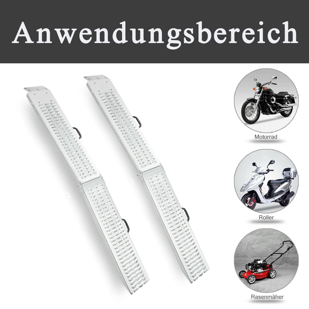 2 Stück Klappbar Auffahrrampe für Anhänger Verzinkter Stahl Faltbare Rampe mit Griff, Silber für Anhänger Motorrad Wohnwagen PKW, Belastbarkeit bis zu: 400 kg pro Paar