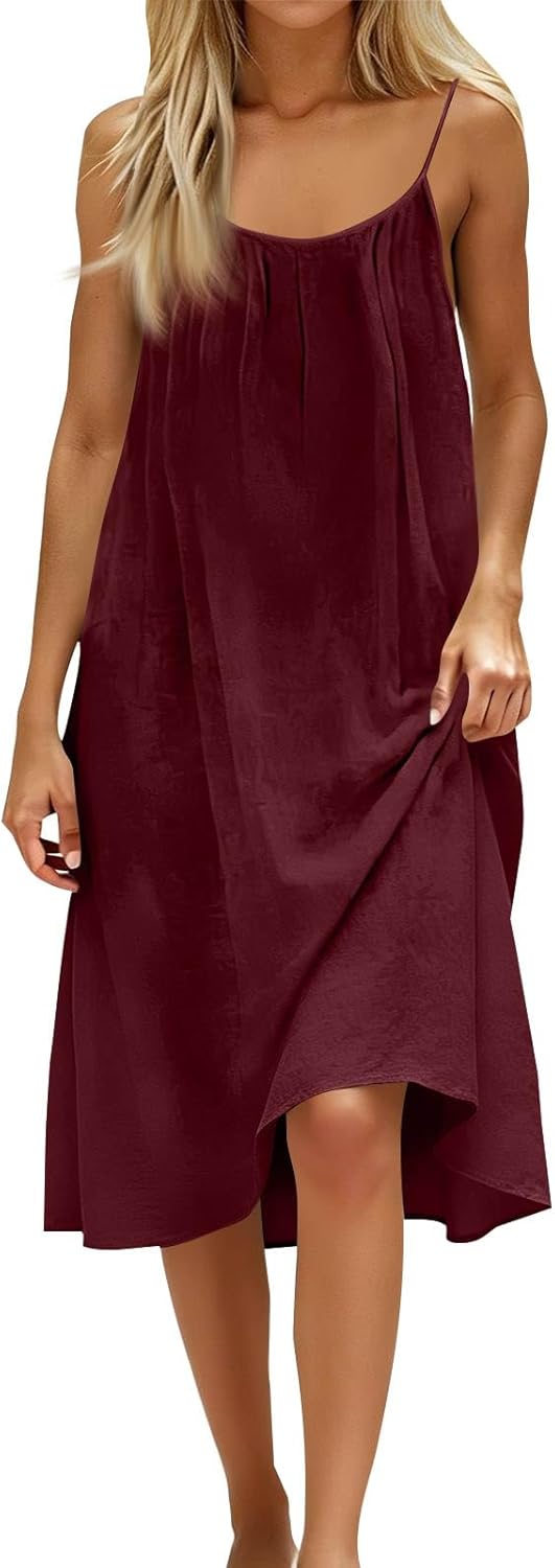 Backless Cami Dresses for Women 2026 Flowy Sleeveless Open Back Midi Dress Back Tie House Dress Summer Beach Sundress - Image 2