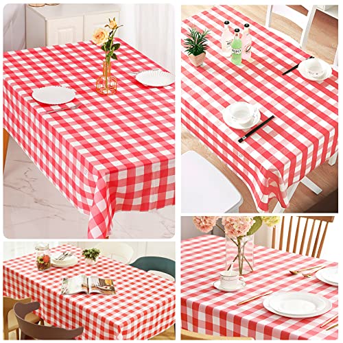 2 Stück Party Tischdecken Rot Weiß Kariert 137x274cm Rechteckig Wasserabweisend Karo Tischtuch Abwischbare Kunststoff Tischdecke für Gartentisch Feierntage Party Weihnachten Hochzeit Picknick usw.