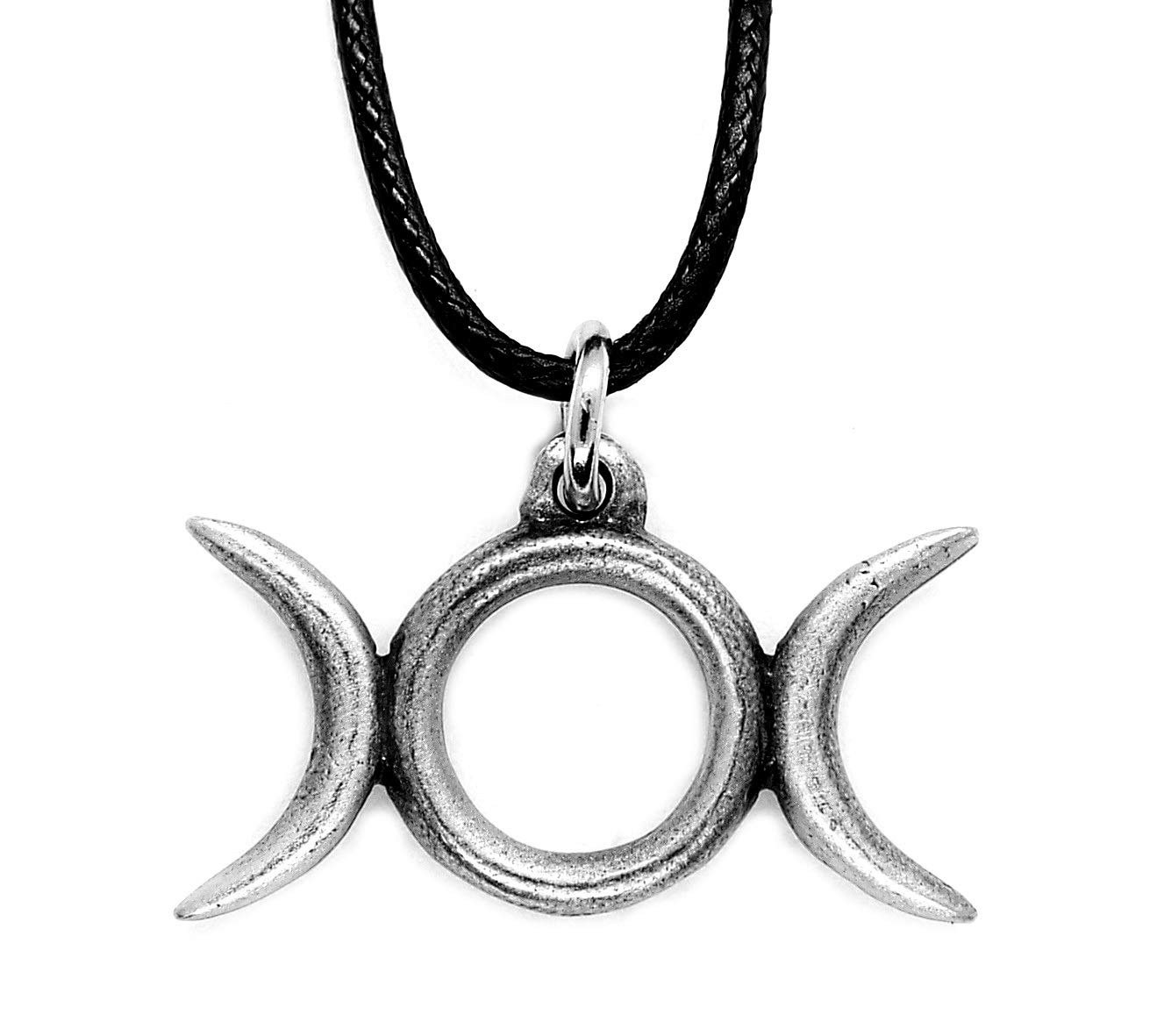 Pagan Horned Triple Moon Goddess Pendant Necklace in a Burlap Gift Pouch