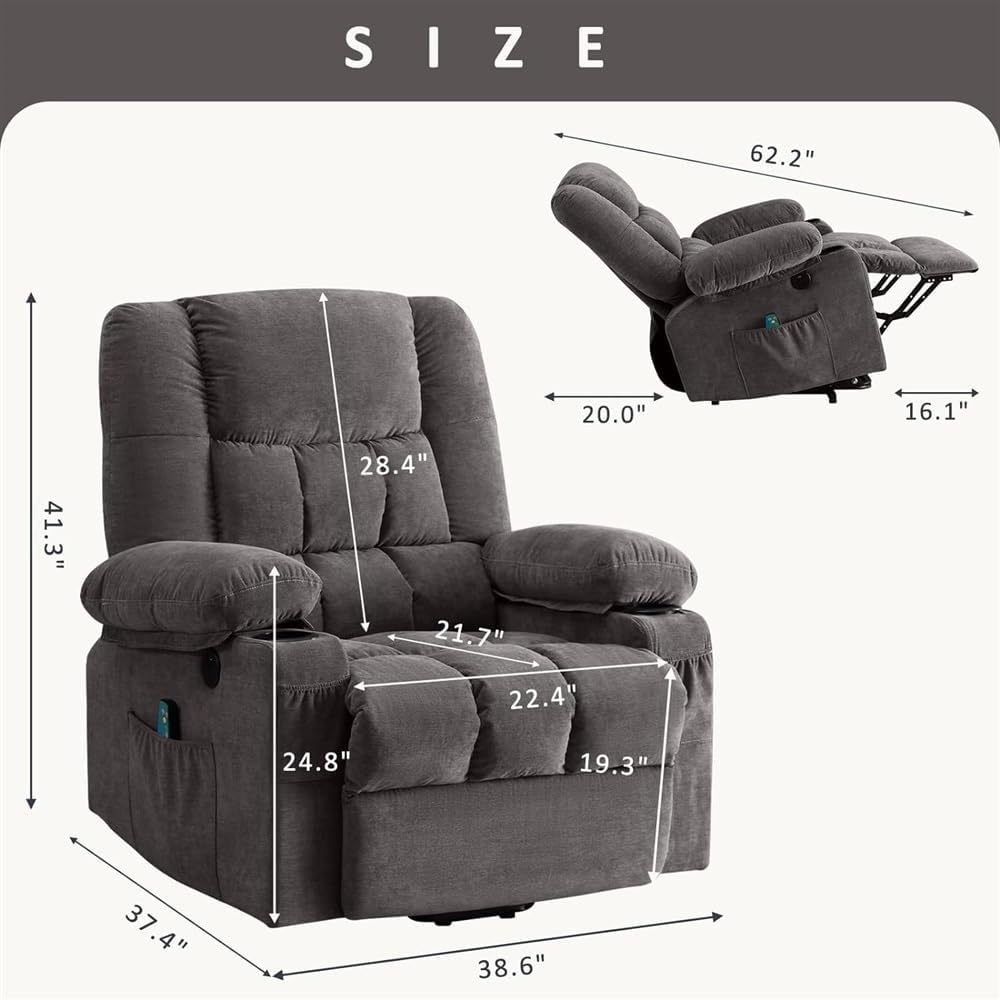 Power Lift Recliner Chair with Heat and Massage for Elderly | Home Theater Seating | Infinite Position Recliner with Side Pocket | Ergonomic Single Lounge Sofa for Living Room