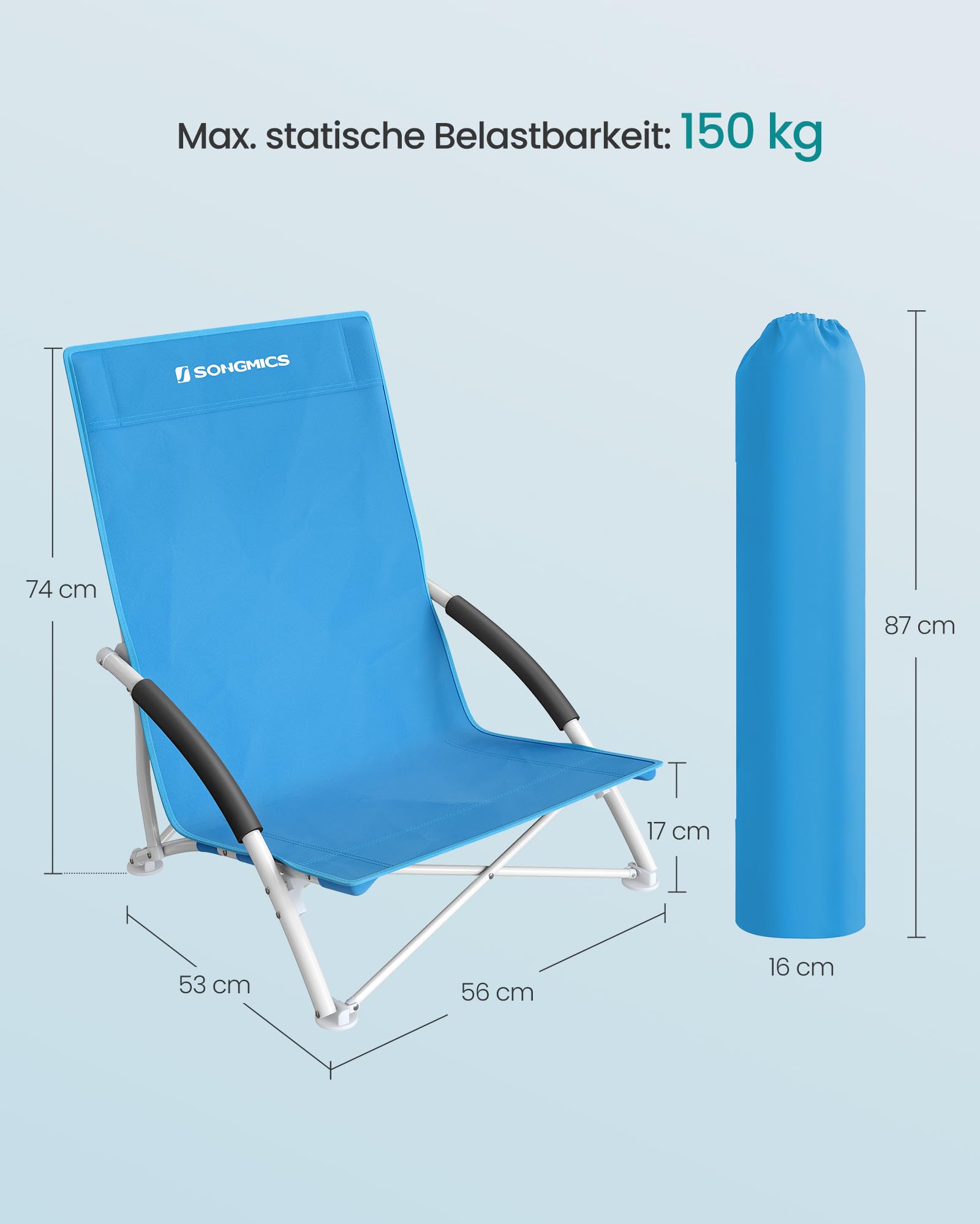 SONGMICS Strandstuhl mit hoher Rückenlehne, tragbarer Klappstuhl, klappbarer Campingstuhl, faltbar, leicht, komfortabel und hoch belastbar, Outdoor-Stuhl mit Tragetasche