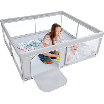 BEJOY Laufstall Baby Gro es Kompakter Laufgitter Baby 180cm Grau