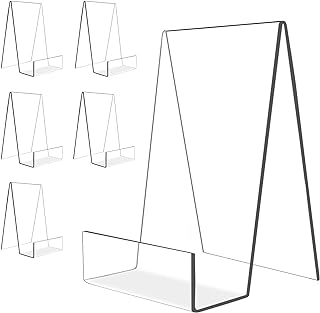 6PCS 6' x 4' Acrylic Book Display Stand Clear Easel with Ledge Tablet Holder for Displaying Books, Pictures, Notebooks, CDs, Artworks, etc (Large(6 Pack))
