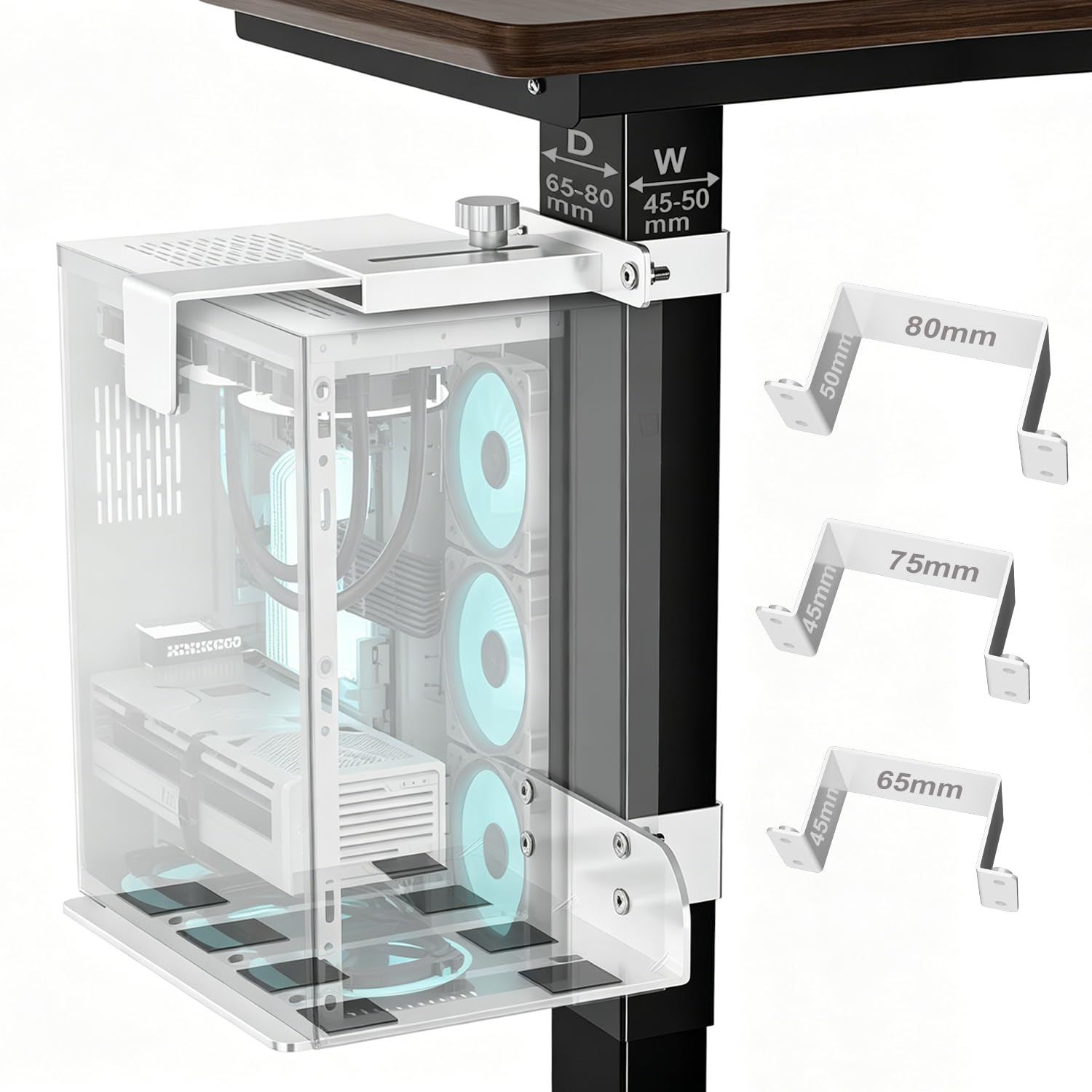 Photo 1 of Under Desk PC Mount - No Drilling 40 lb Capacity, Fits 3 Fixed Desk Leg Sizes, CPU Holder Under Desk, Adjustable Clamp-on Desk Leg PC Mount for Standing Desk, with Non-Slip Pads, White