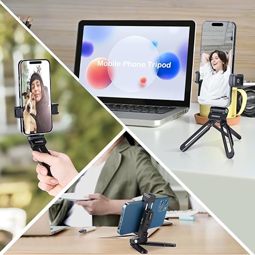 Miniatura 5 de Arnarkok j - Soporte de trípode para teléfono, 2 zapatas frías y puerto de arca, adaptador de trípode de metal para teléfono inteligente de 360 para